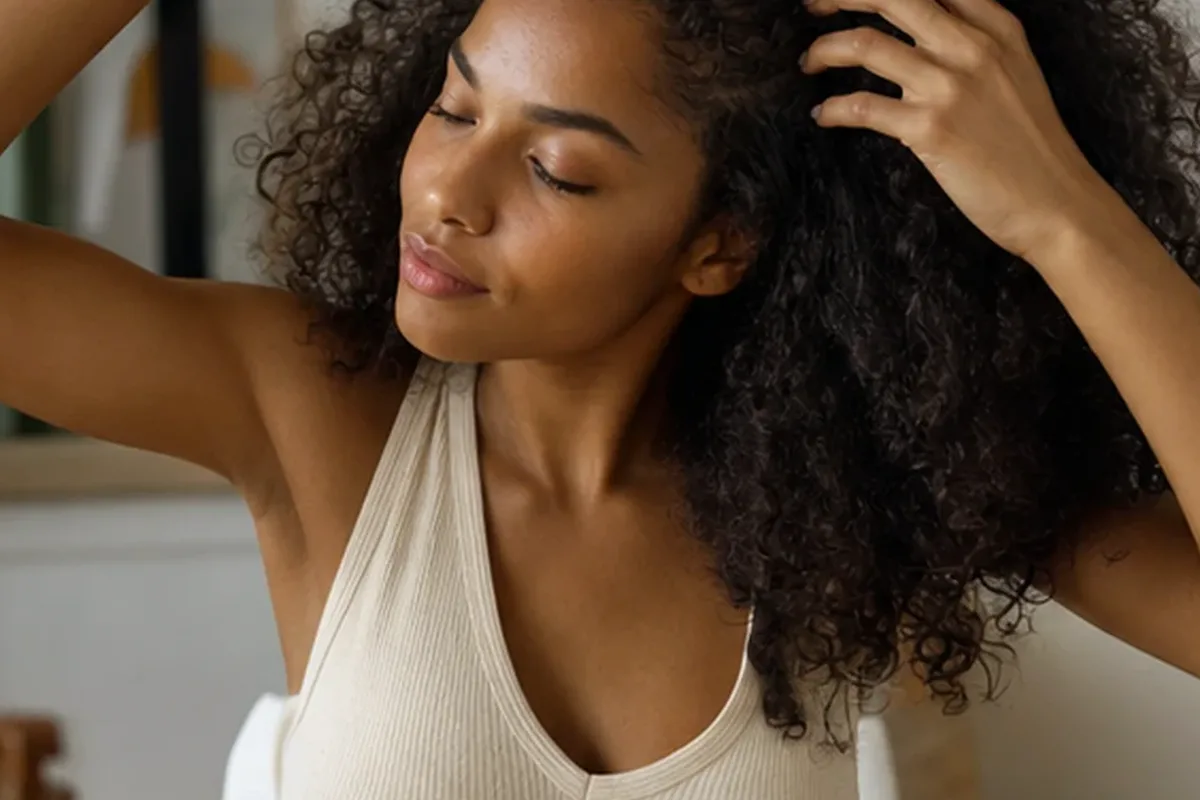 Authentischer Wohlfühlmoment passend zum Beauty-Thema Haare richtig pflegen