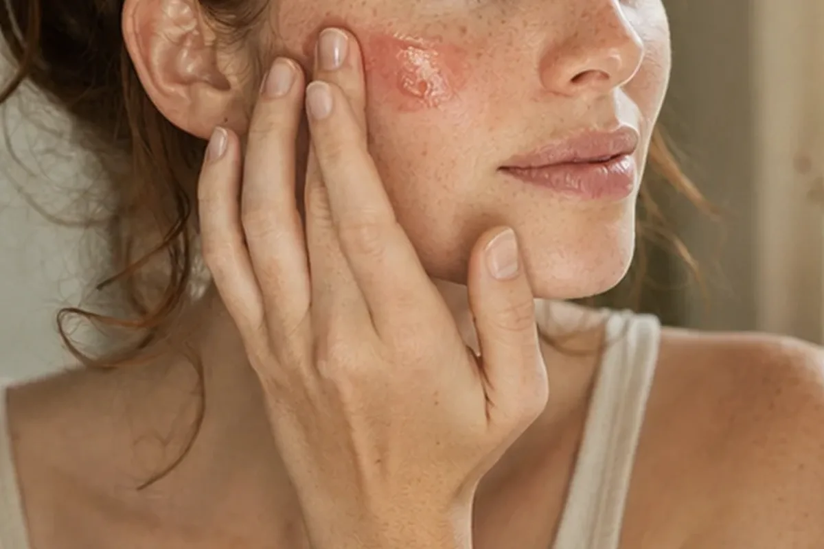 Redaktionelle Detailaufnahme zur Orientierung bei Setting Spray bei Rötungen