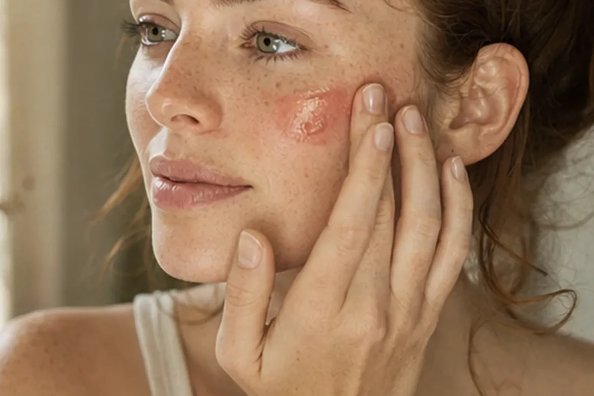 Redaktionelle Detailaufnahme zur Orientierung bei Setting Spray bei Rötungen