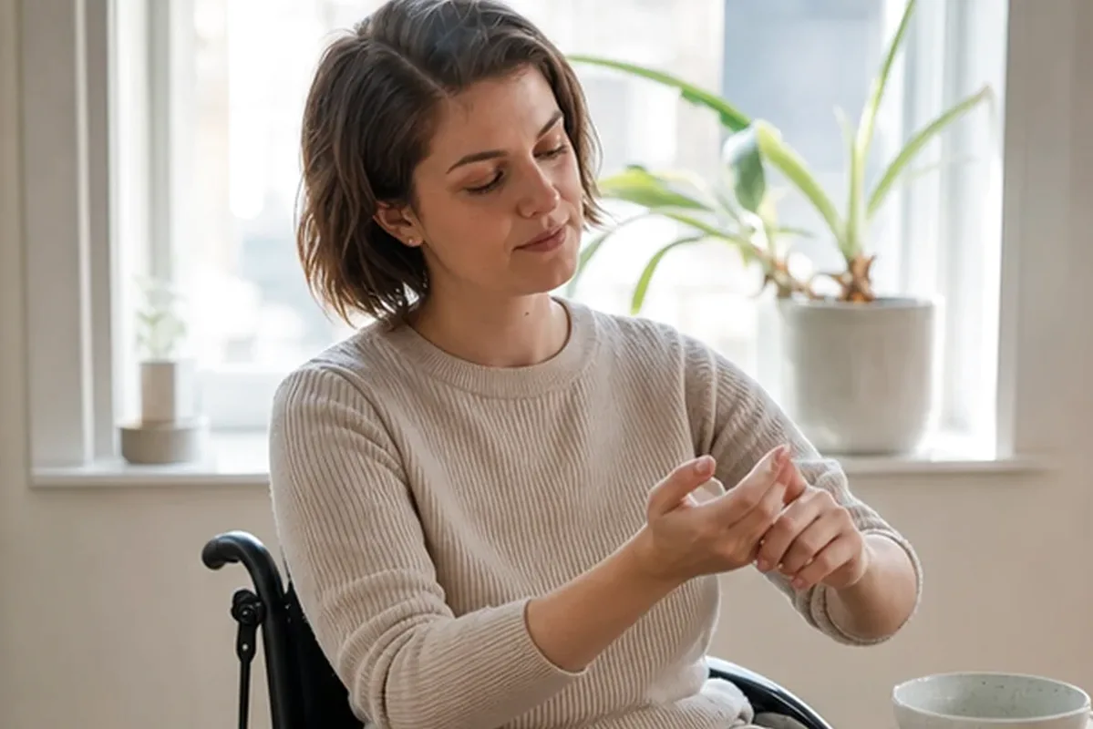Emotionaler und authentischer Anwendungsmoment rund um Körperlotion für beanspruchte Hände
