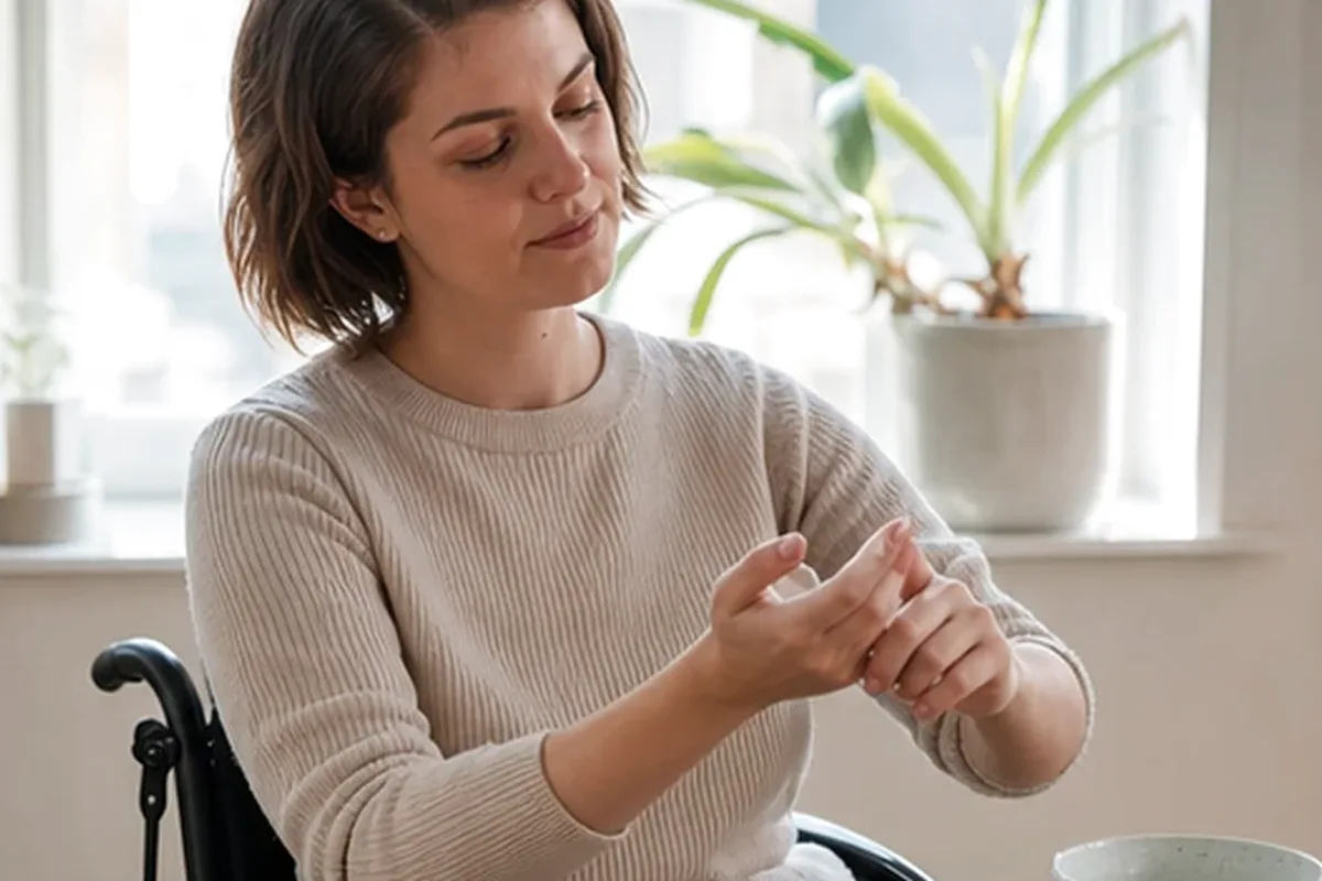 Emotionaler und authentischer Anwendungsmoment rund um Nagelhärter für raue Haut