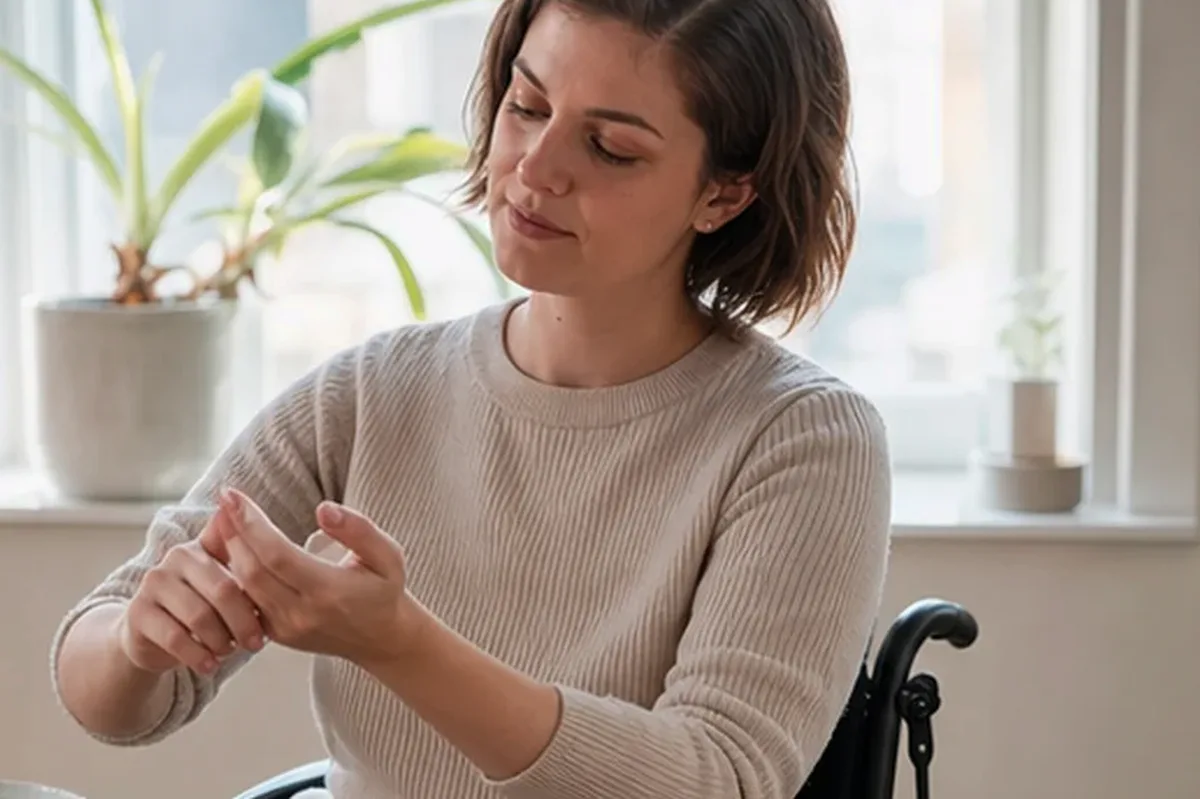 Authentischer Wohlfühlmoment passend zum Beauty-Thema Nagelhärter für beanspruchte Hände