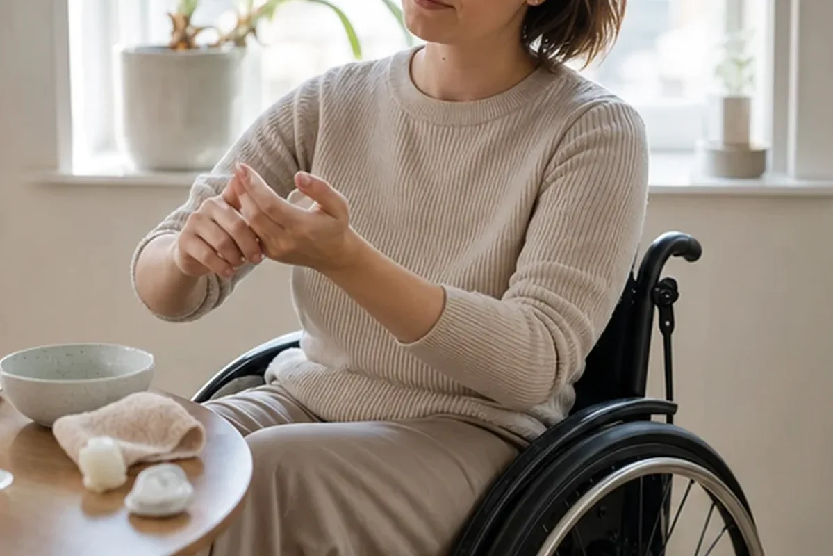 Emotionaler und authentischer Anwendungsmoment rund um Selbstbräuner für empfindliche Haut