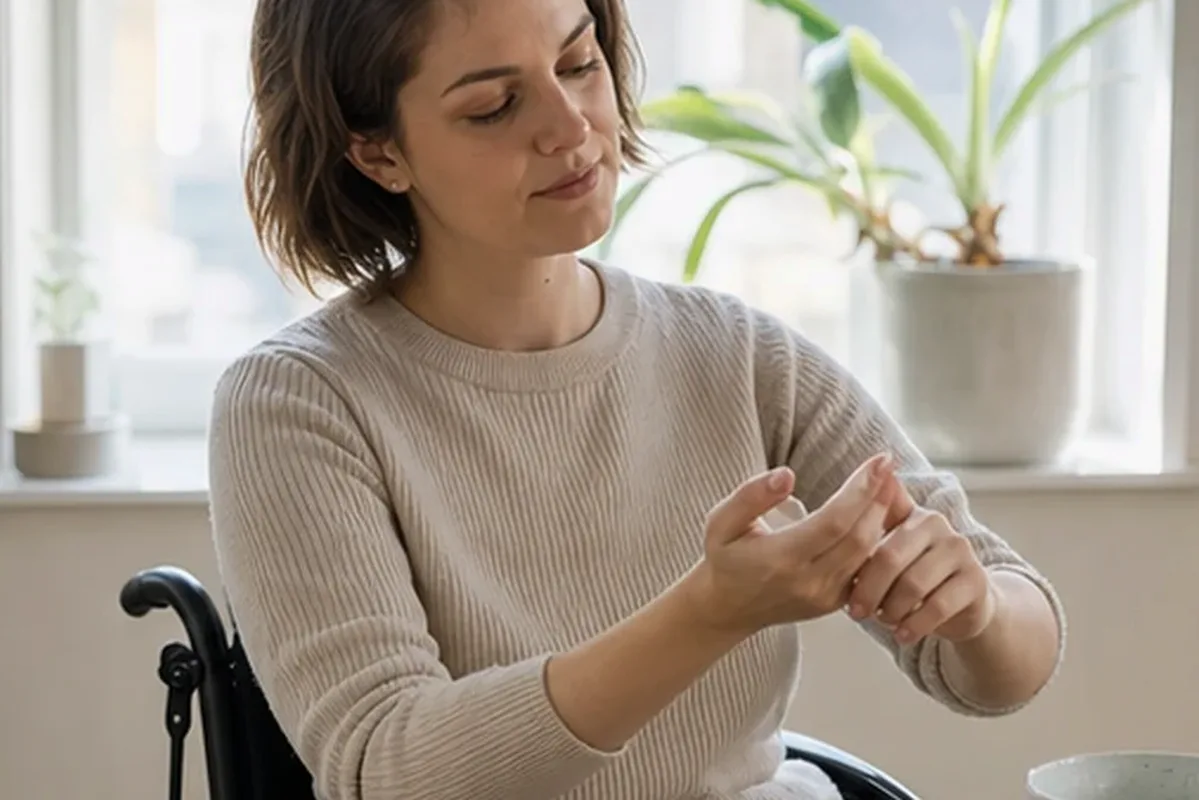 Emotionaler und authentischer Anwendungsmoment rund um Nagelhärter für raue Haut