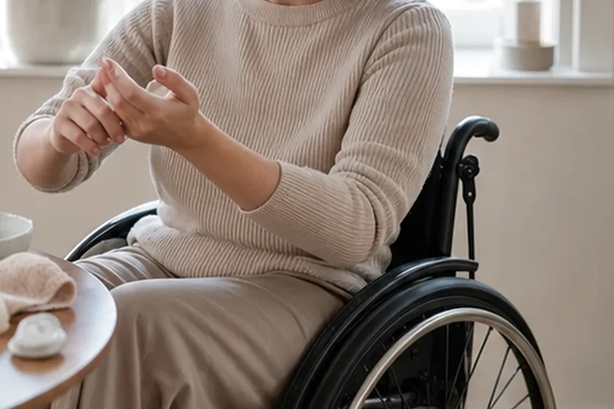 Emotionaler und authentischer Anwendungsmoment rund um After-Sun-Pflege bei brüchigen Nägeln