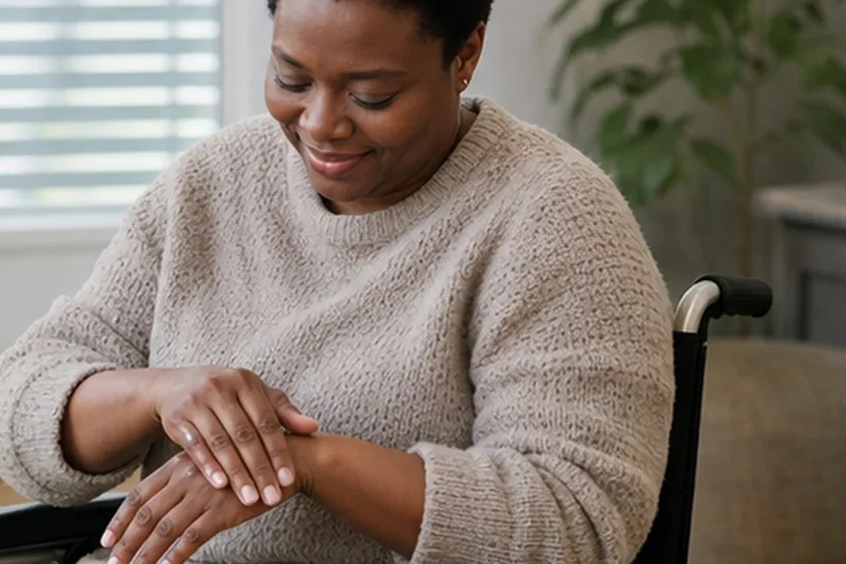 Authentischer Wohlfühlmoment passend zum Beauty-Thema Nagelhärter für beanspruchte Hände