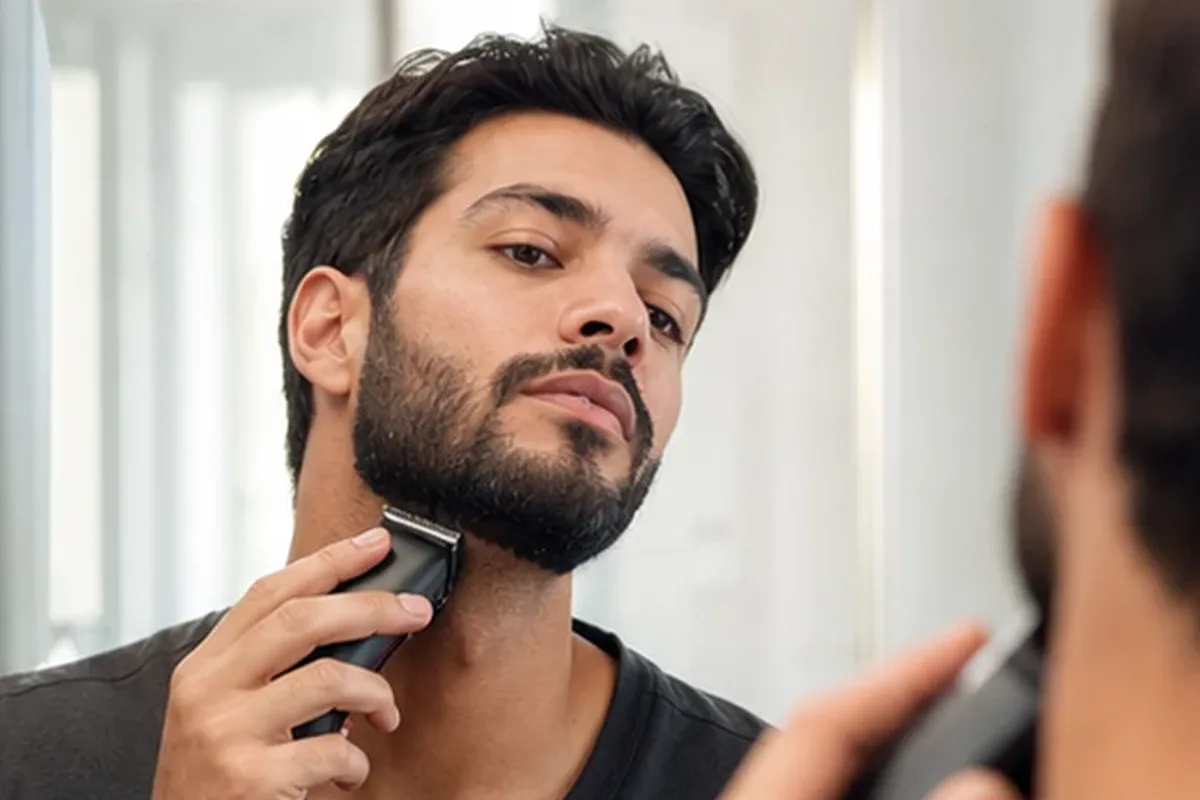 Redaktionelle Detailaufnahme zur Orientierung bei Gesichtsrasierer für eine schnelle Anwendung