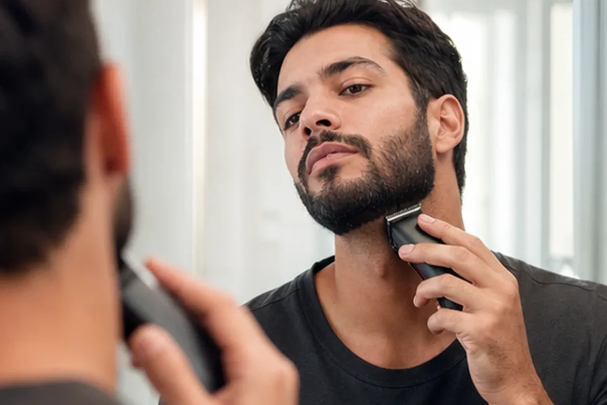 Emotionaler und authentischer Anwendungsmoment rund um Bikinizonen-Trimmer für dunkle Haare