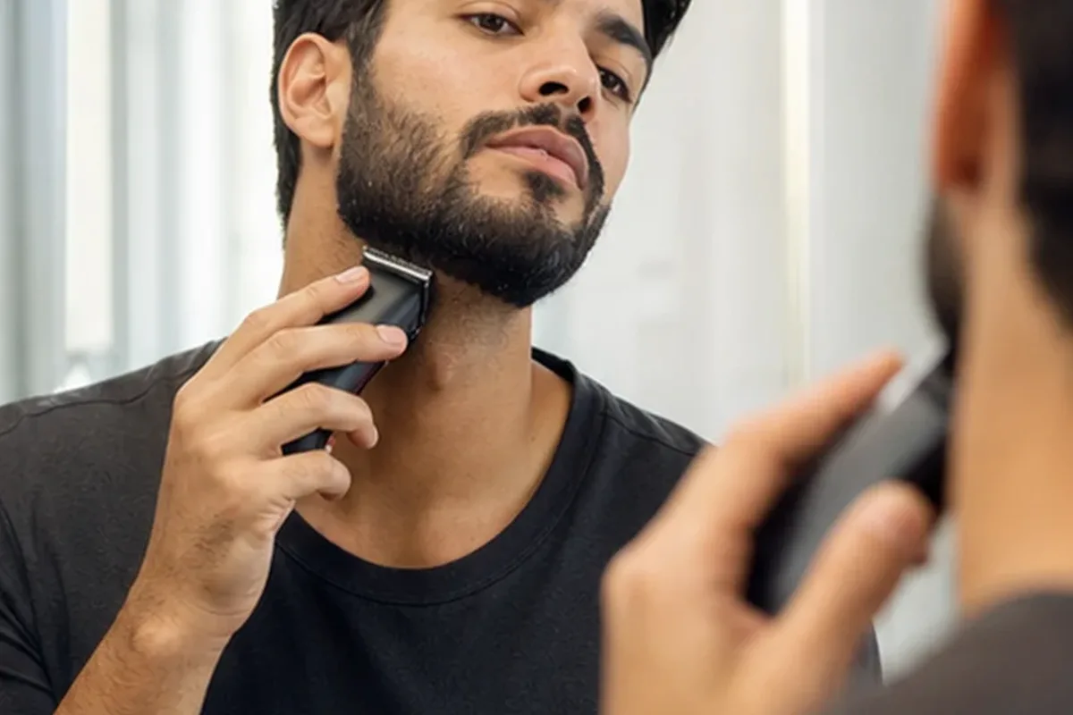 Authentischer Wohlfühlmoment passend zum Beauty-Thema Gesichtsrasierer für empfindliche Haut