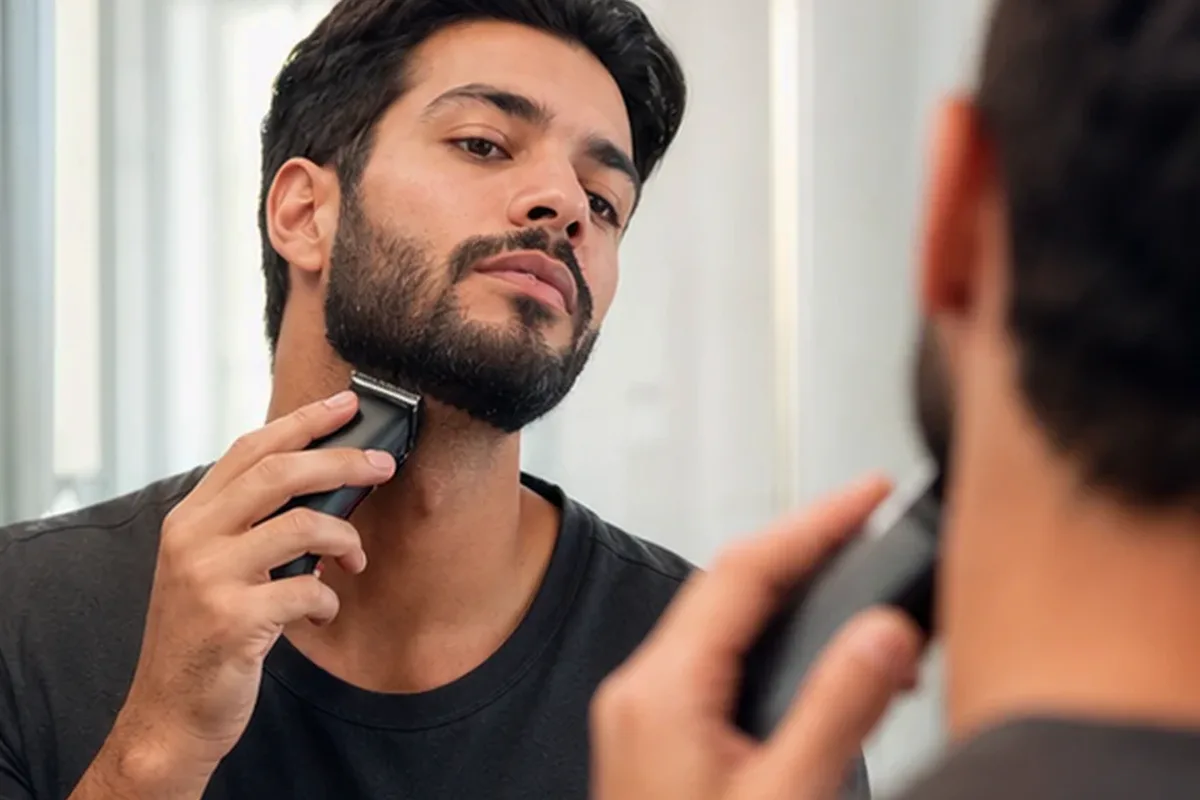 Redaktionelle Detailaufnahme zur Orientierung bei Bikinizonen-Trimmer für dunkle Haare