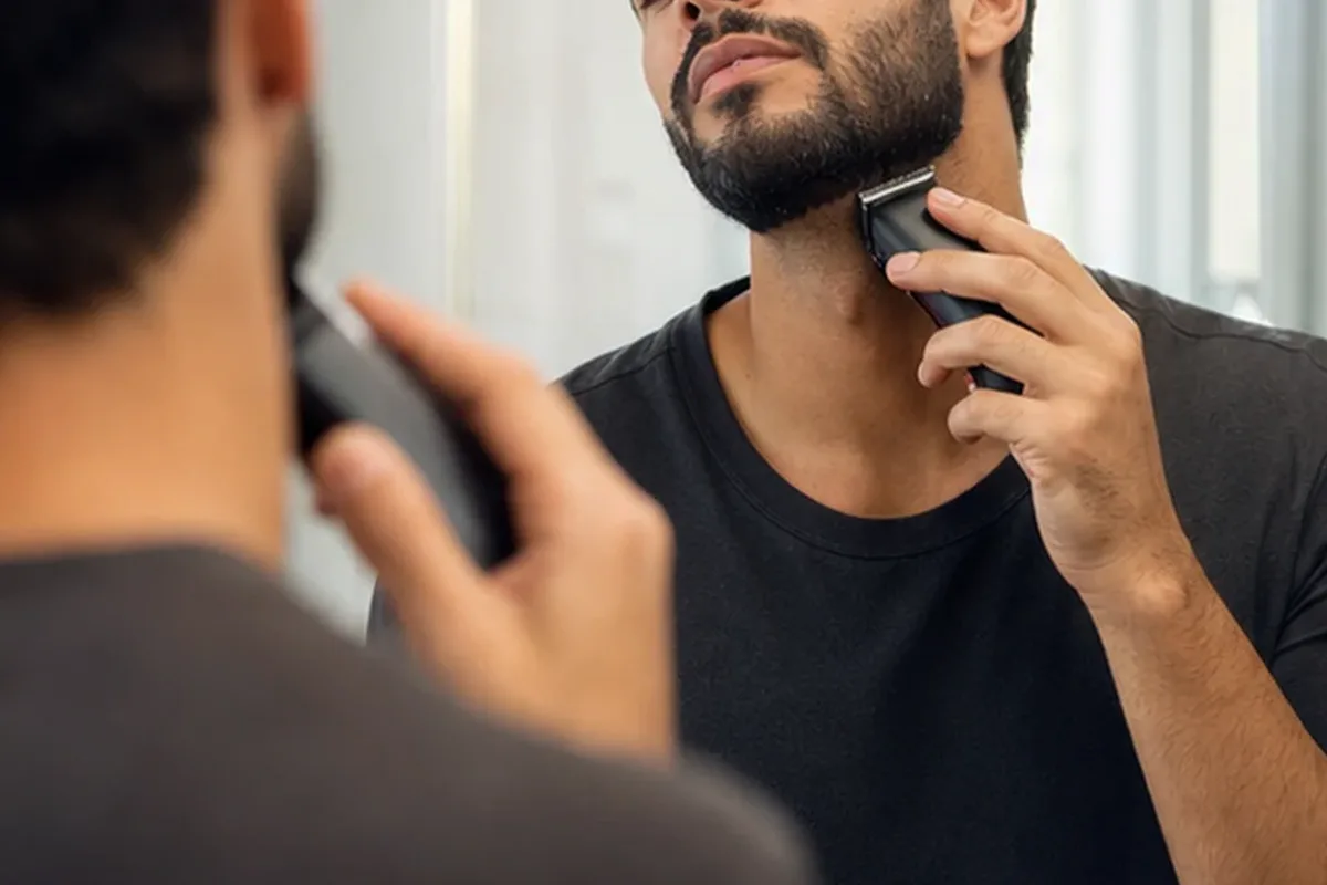 Authentischer Wohlfühlmoment passend zum Beauty-Thema Bikinizonen-Trimmer für dunkle Haare
