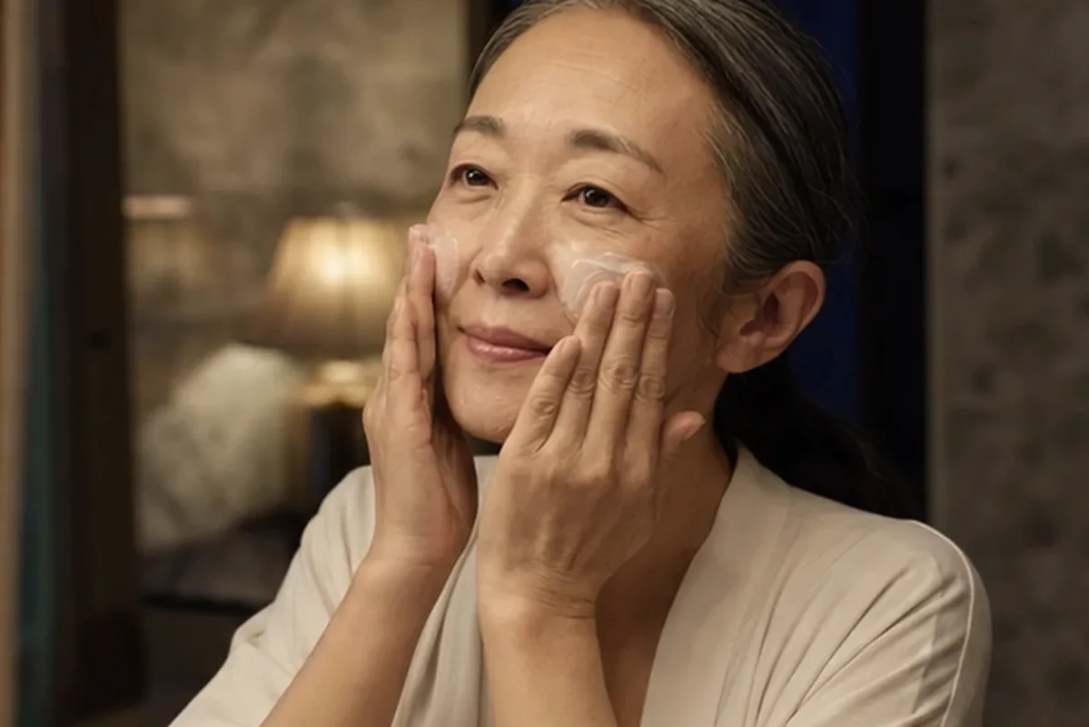 Authentischer Wohlfühlmoment passend zum Beauty-Thema Gesichtsmaske bei ersten Fältchen