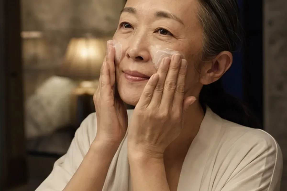 Emotionaler und authentischer Anwendungsmoment rund um Anti-Aging-Routine bei Rötungen