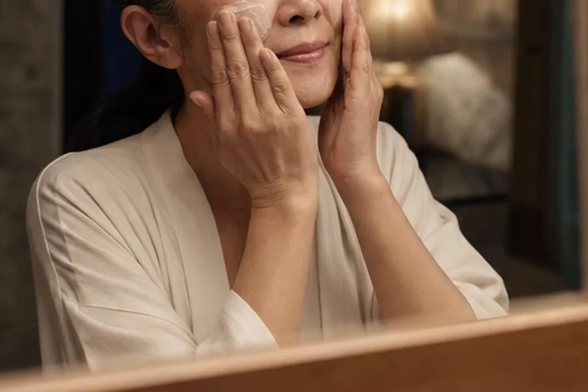 Authentischer Wohlfühlmoment passend zum Beauty-Thema Gesichtscreme für empfindliche Haut