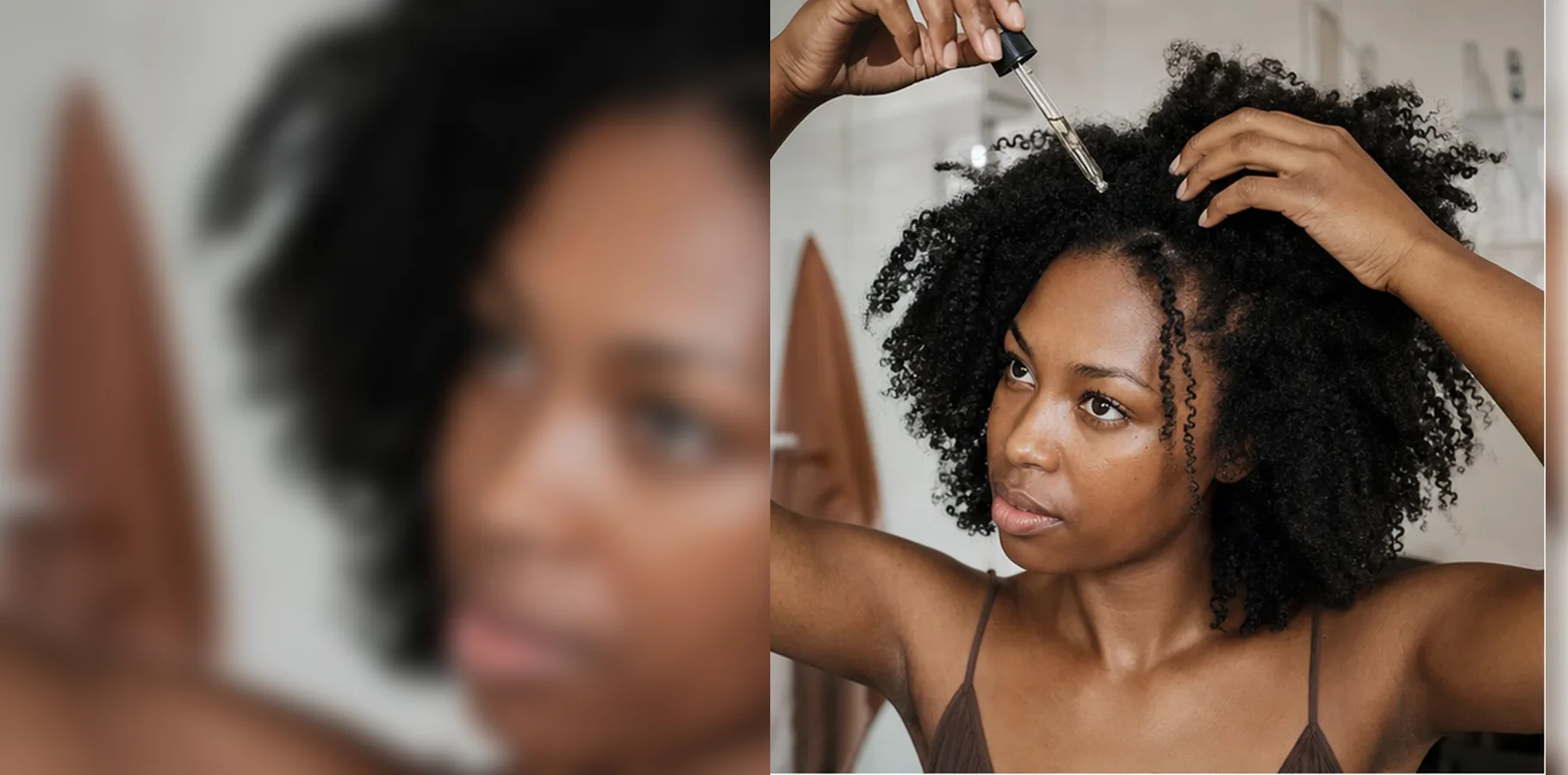 Hitzeschutz für die Haare – Hitzeschutz: Frau pflegt ihr gesund glänzendes Haar mit einem Haaröl