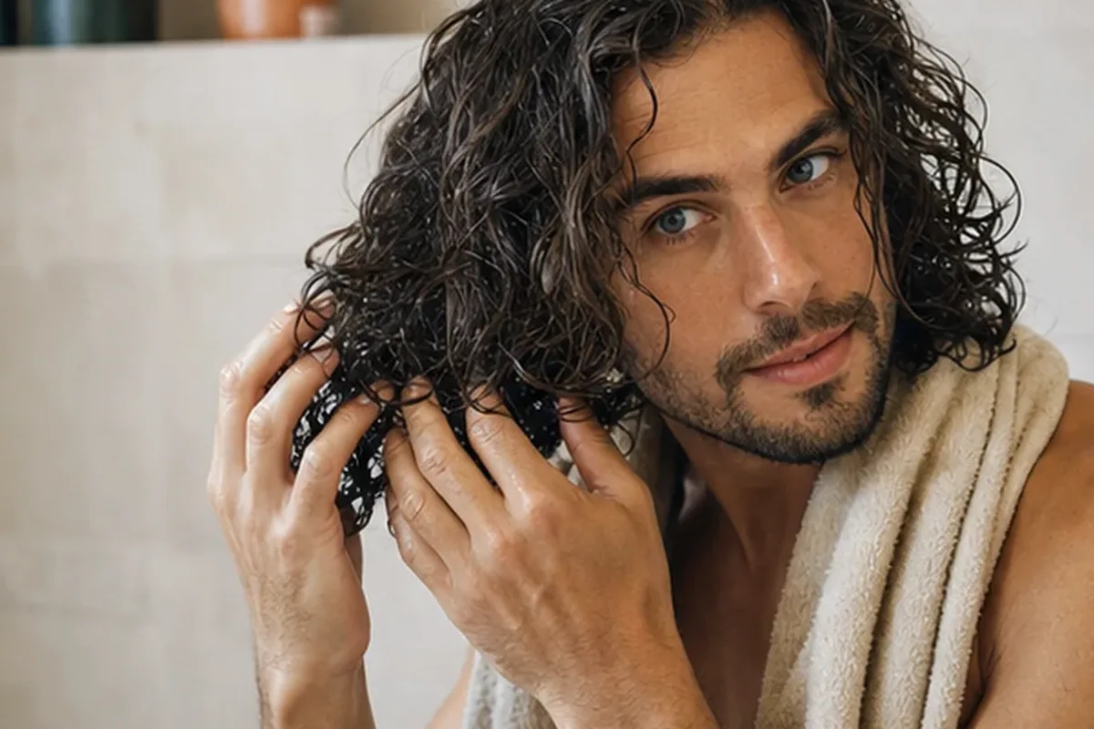 Authentischer Wohlfühlmoment passend zum Beauty-Thema Mildes Shampoo für lockiges Haar
