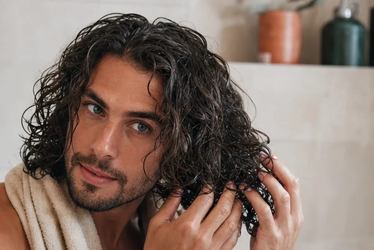 Authentischer Wohlfühlmoment passend zum Beauty-Thema Anti-Frizz-Pflege für strapaziertes Haar