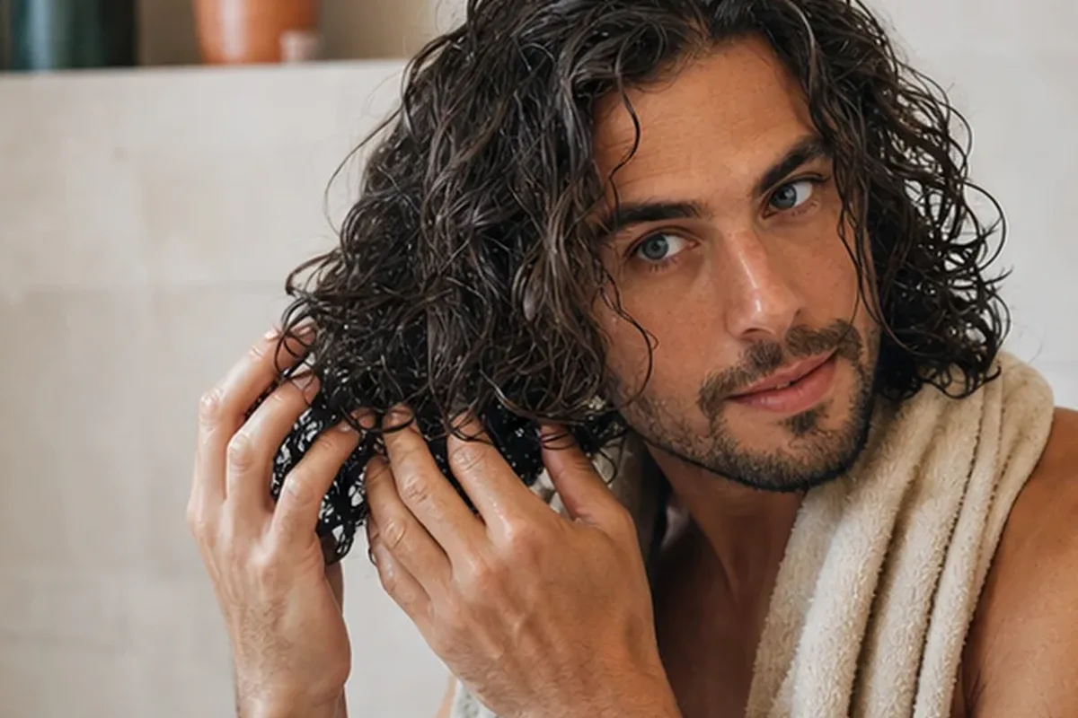 Emotionaler und authentischer Anwendungsmoment rund um Anti-Frizz-Pflege für trockenes Haar