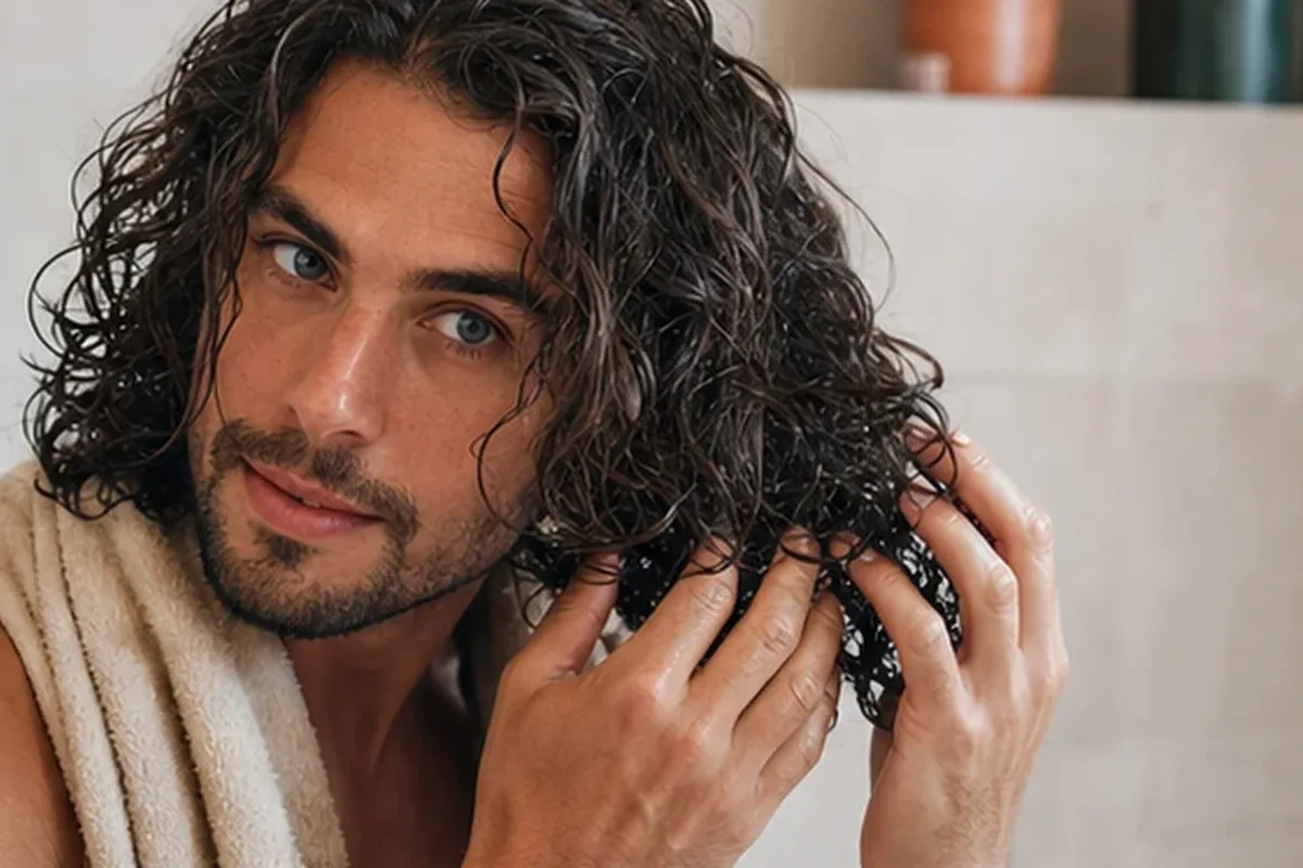 Authentischer Wohlfühlmoment passend zum Beauty-Thema Haartrockner für lockiges Haar