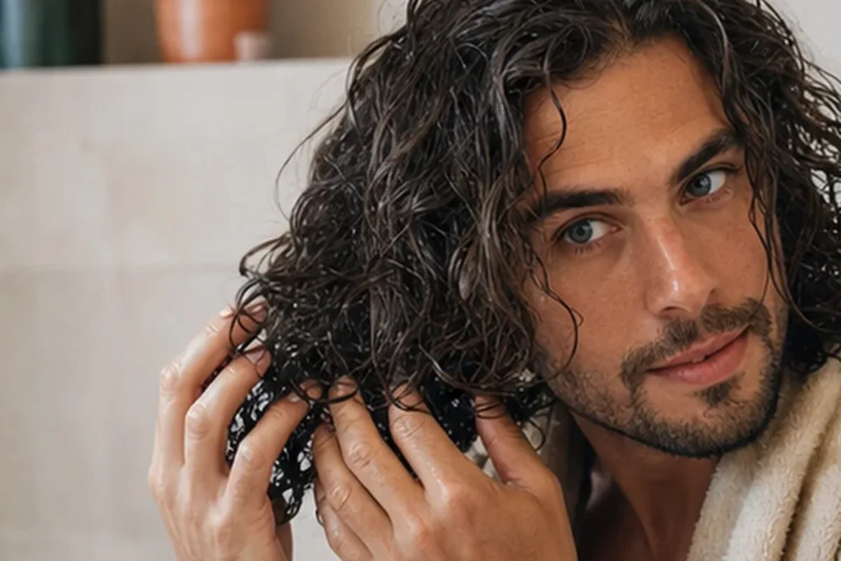Authentischer Wohlfühlmoment passend zum Beauty-Thema Mildes Shampoo für lockiges Haar