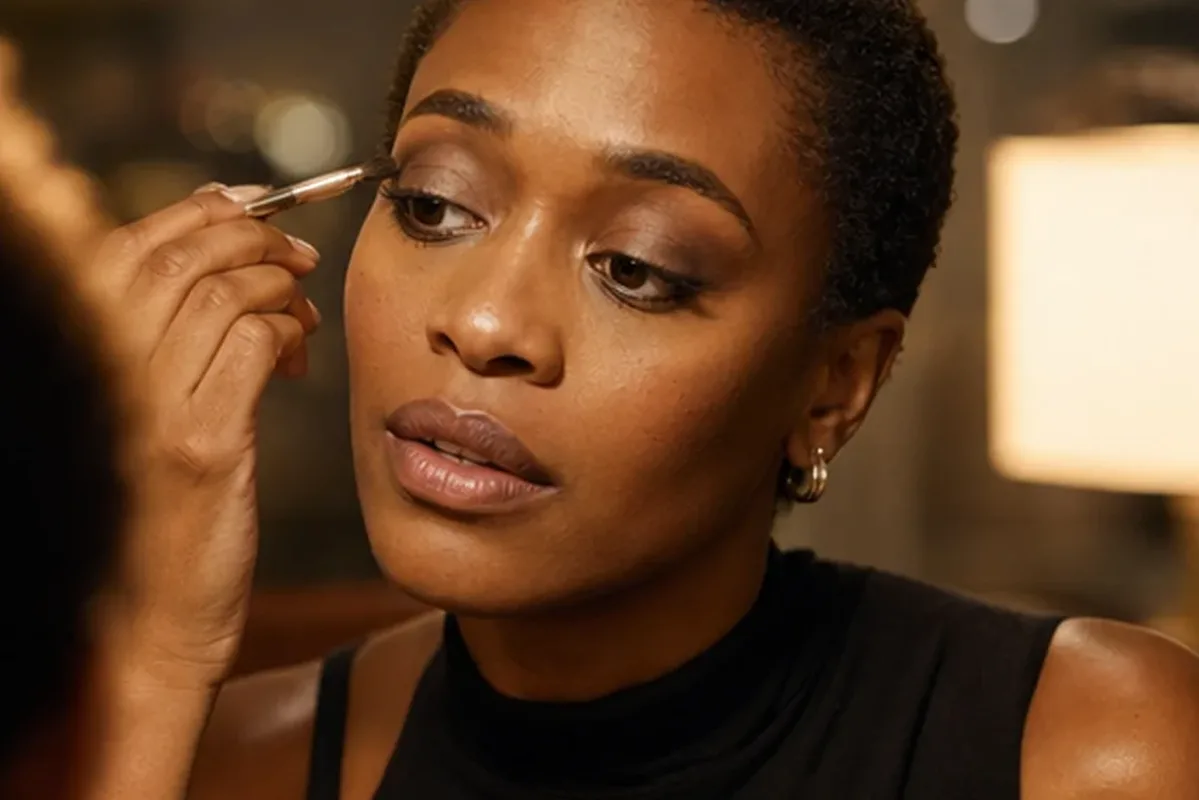 Authentischer Wohlfühlmoment passend zum Beauty-Thema Make-up-Pinsel für trockene Haut