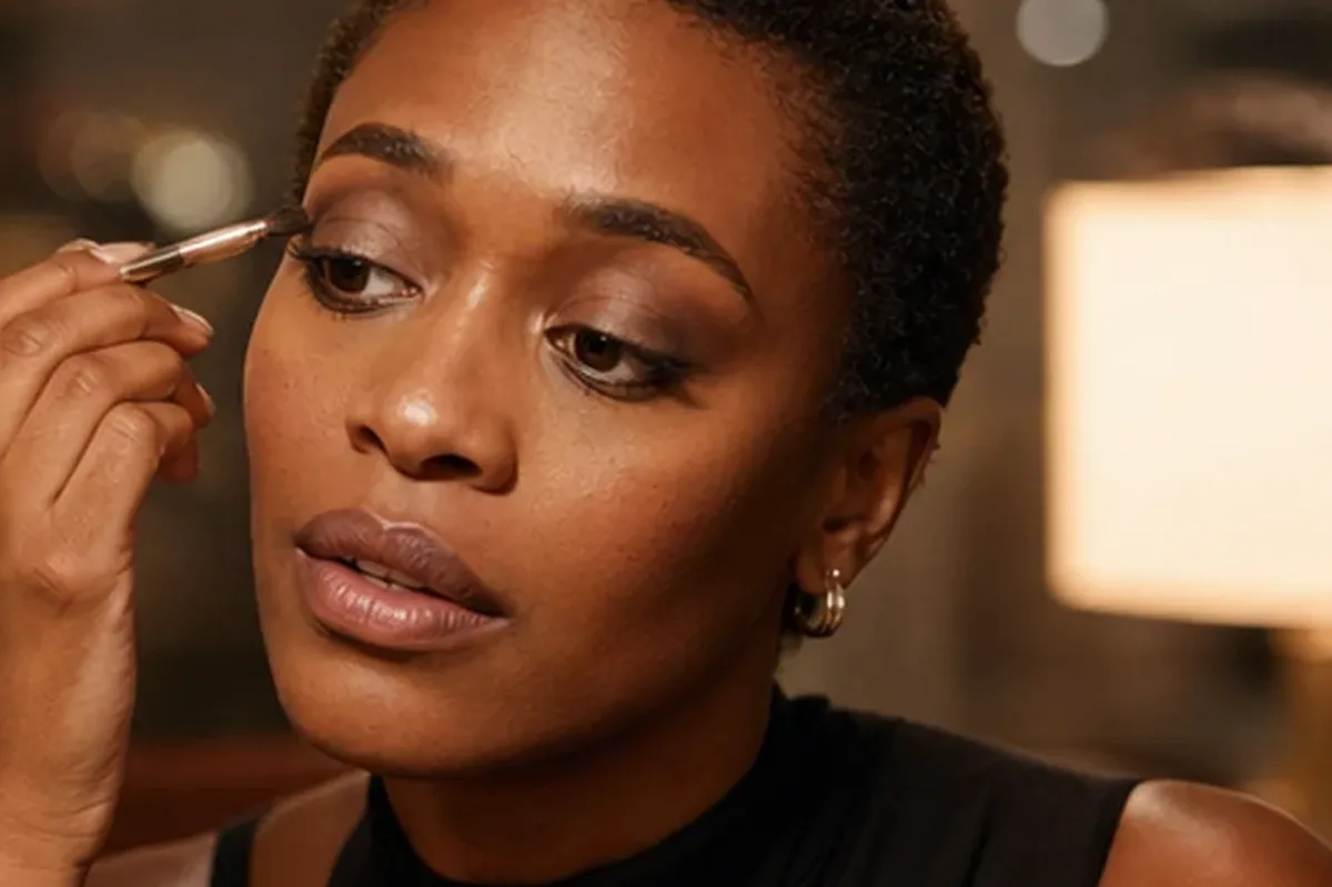 Authentischer Wohlfühlmoment passend zum Beauty-Thema Make-up-Pinsel für langen Halt