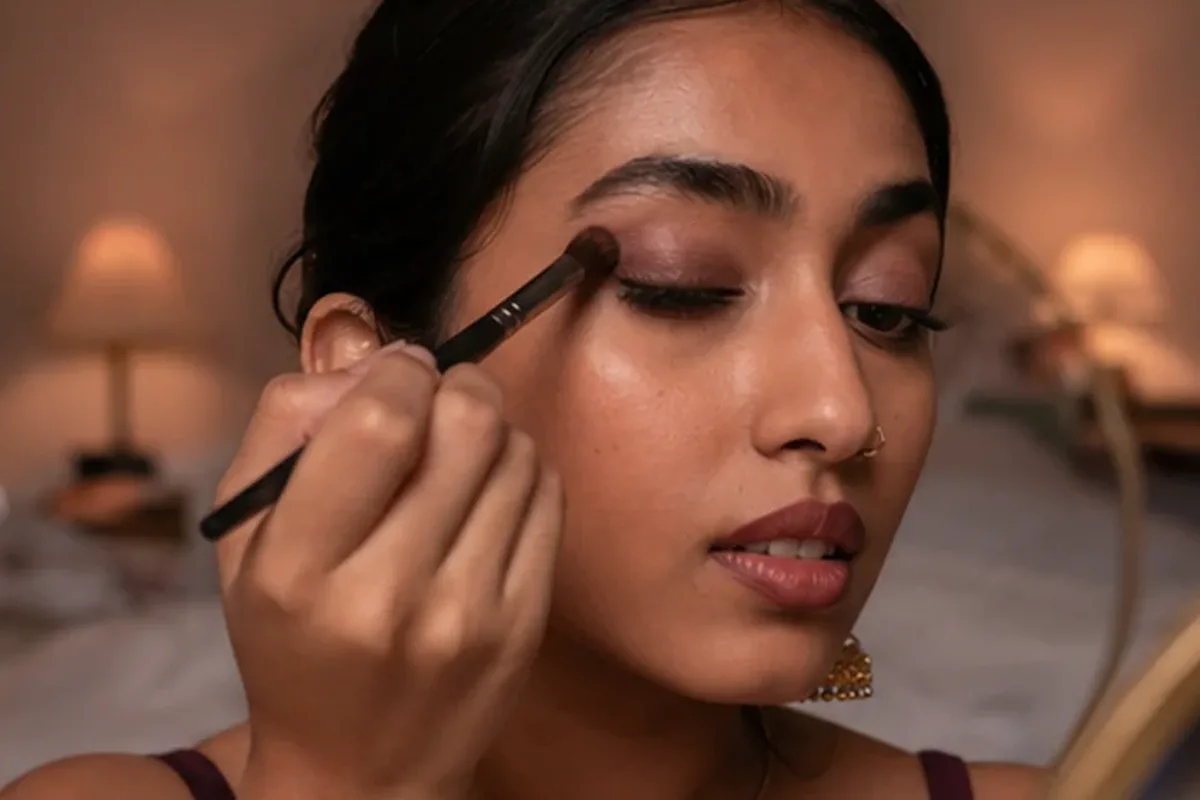 Authentischer Wohlfühlmoment passend zum Beauty-Thema Make-up-Pinsel für trockene Haut