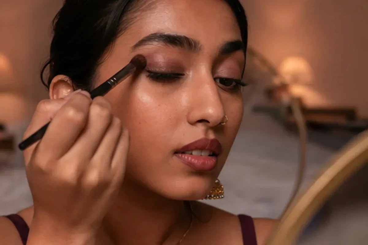 Authentischer Wohlfühlmoment passend zum Beauty-Thema Make-up-Pinsel für ölige Haut