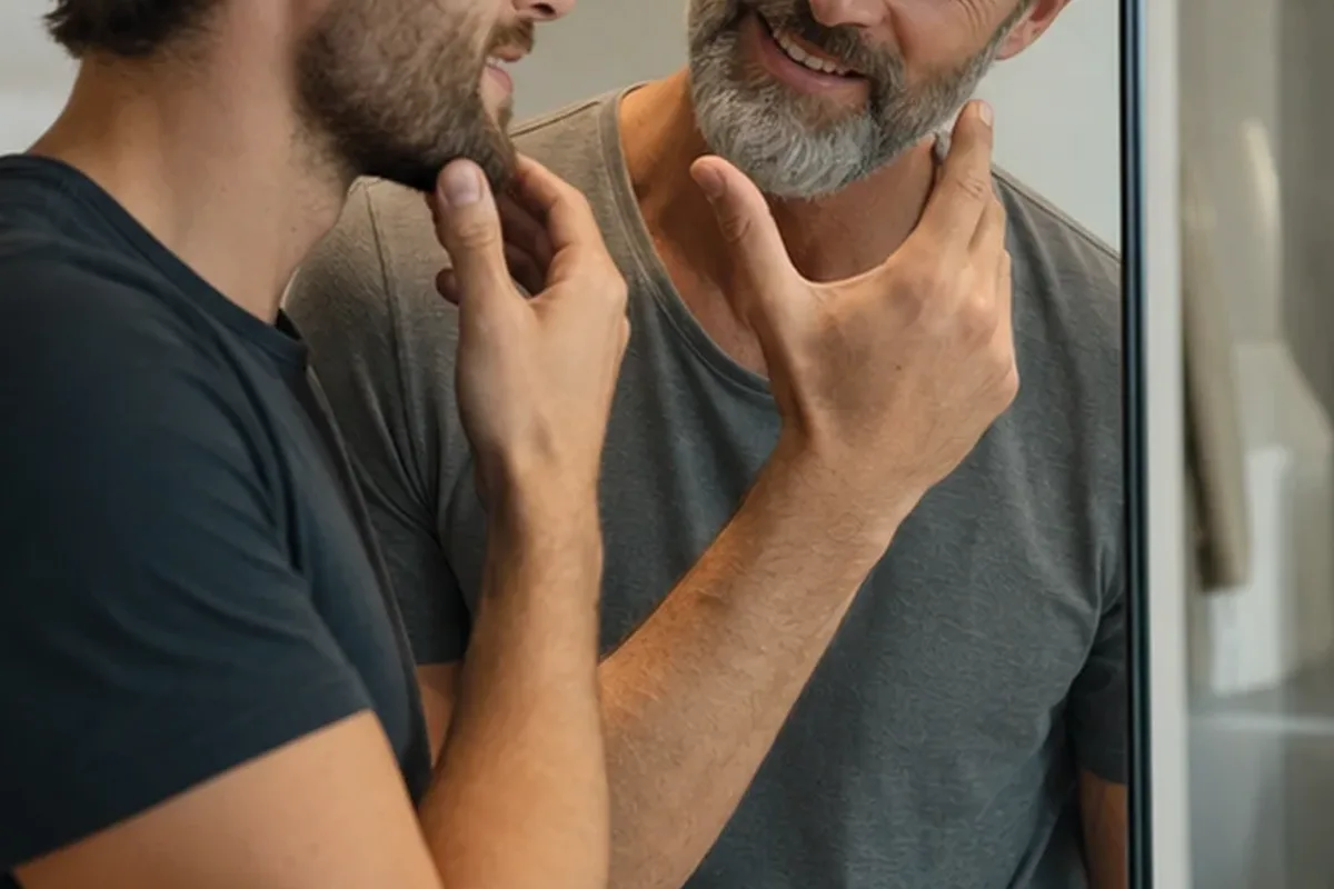 Authentischer Wohlfühlmoment passend zum Beauty-Thema Männer-Gesichtsreiniger für fettige Haut