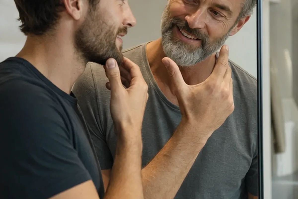 Authentischer Wohlfühlmoment passend zum Beauty-Thema Bartbalsam für einen dichten Bart