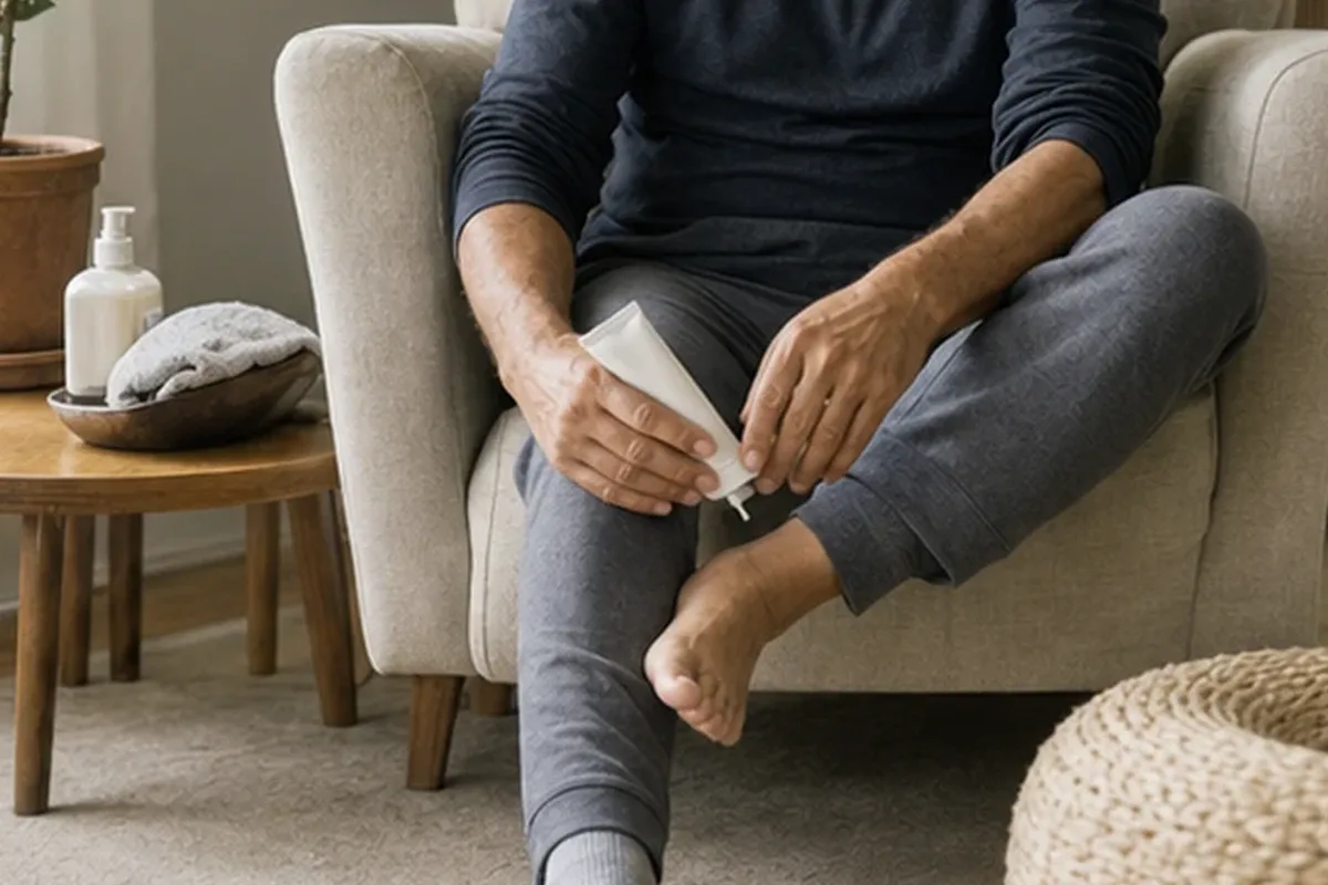 Emotionaler und authentischer Anwendungsmoment rund um Körperpeeling für müde Füße