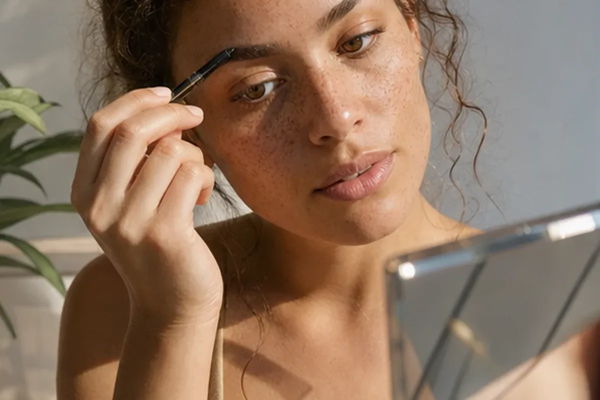 Authentischer Wohlfühlmoment passend zum Beauty-Thema Make-up-Pinsel für reife Haut