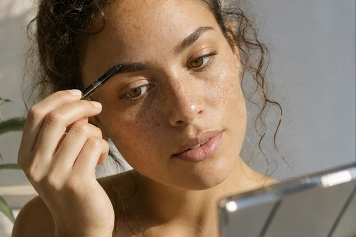 Authentischer Wohlfühlmoment passend zum Beauty-Thema Make-up-Pinsel bei großen Poren