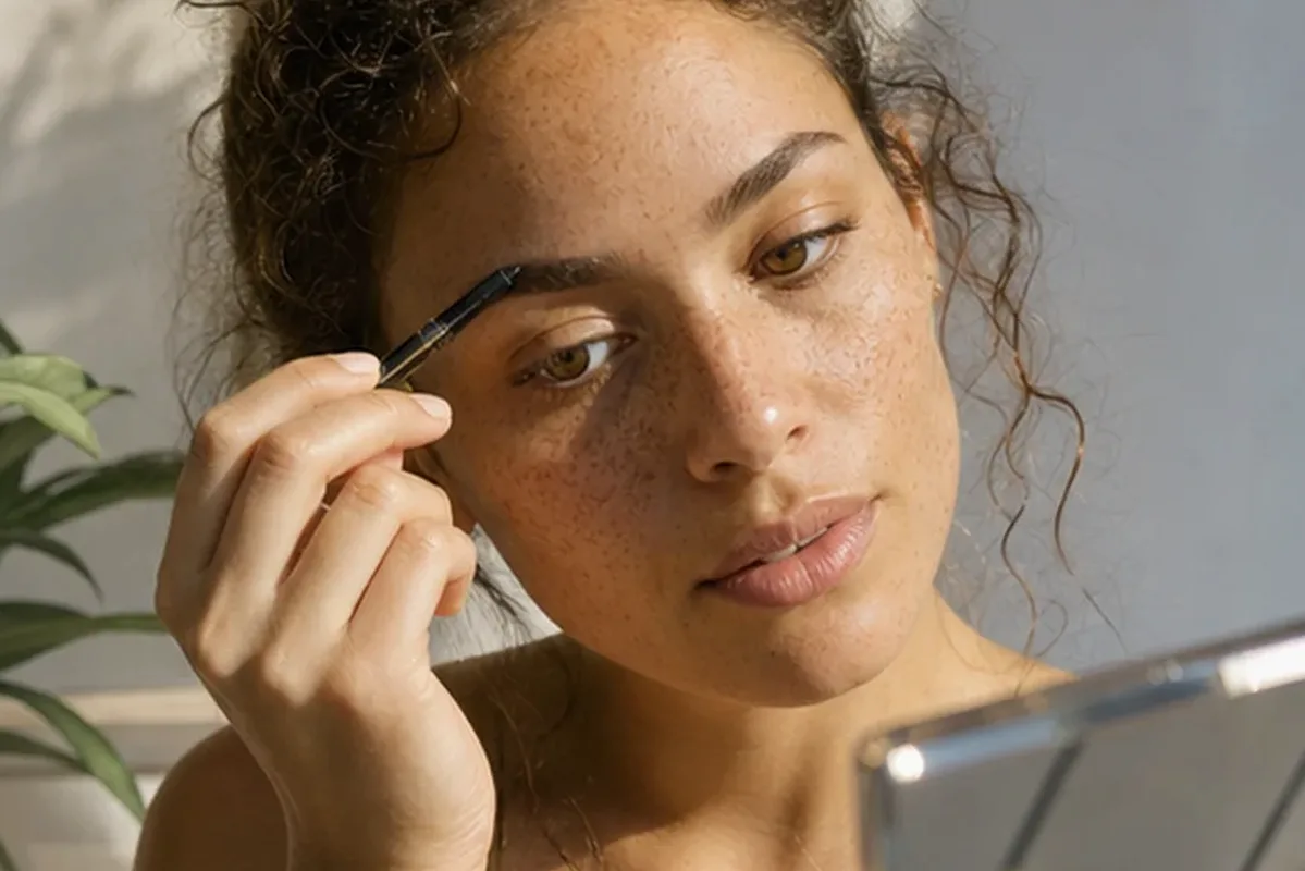 Authentischer Wohlfühlmoment passend zum Beauty-Thema Make-up-Pinsel für trockene Haut