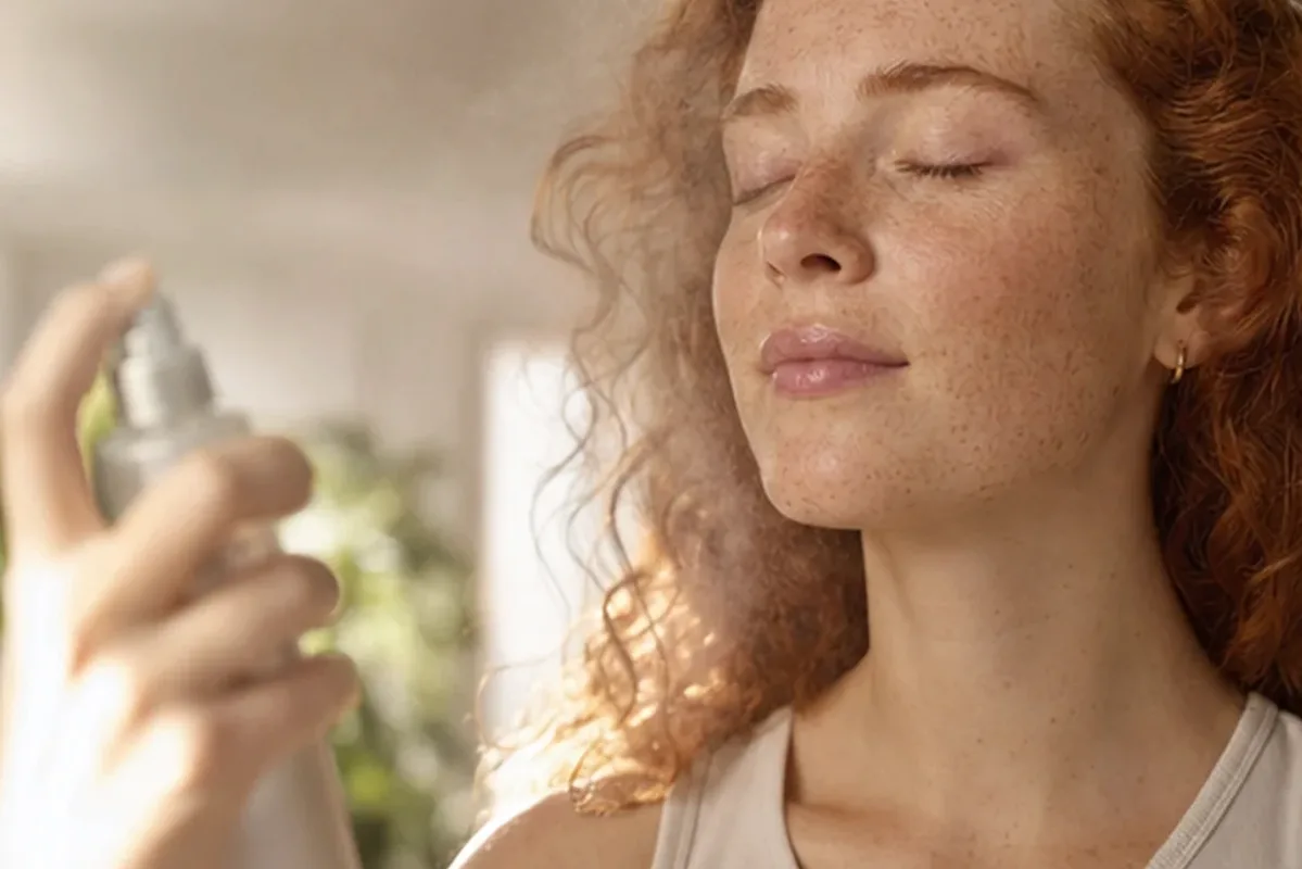 Authentischer Wohlfühlmoment passend zum Beauty-Thema Niacinamid-Serum bei ersten Fältchen