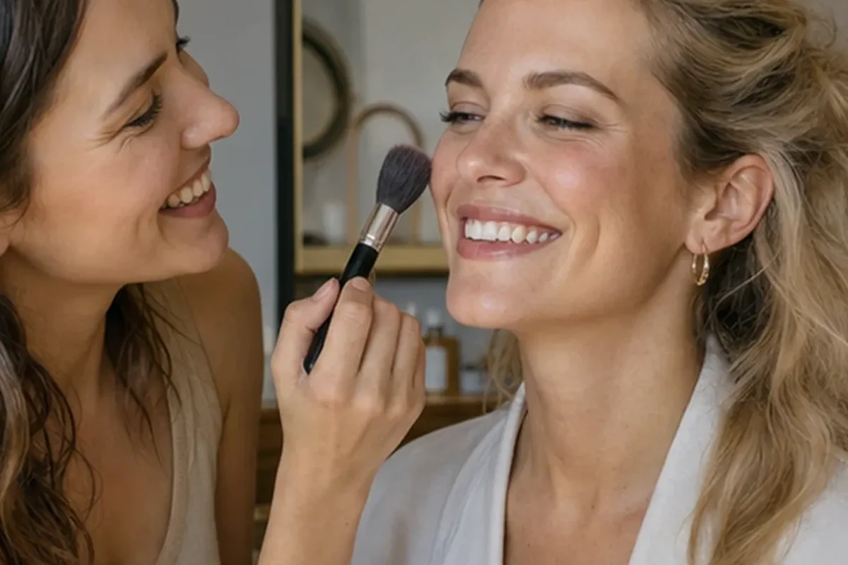 Emotionaler und authentischer Anwendungsmoment rund um Make-up-Pinsel für trockene Haut