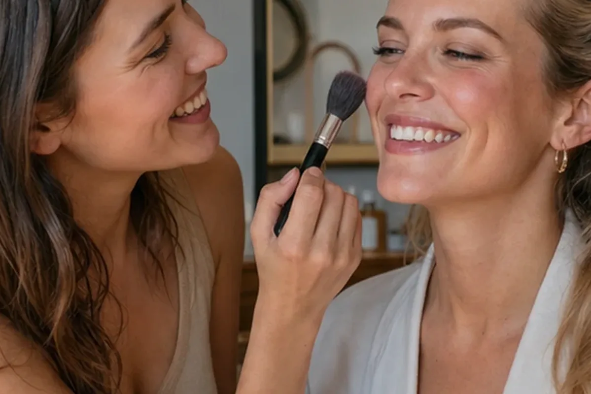 Emotionaler und authentischer Anwendungsmoment rund um Highlighter für trockene Haut