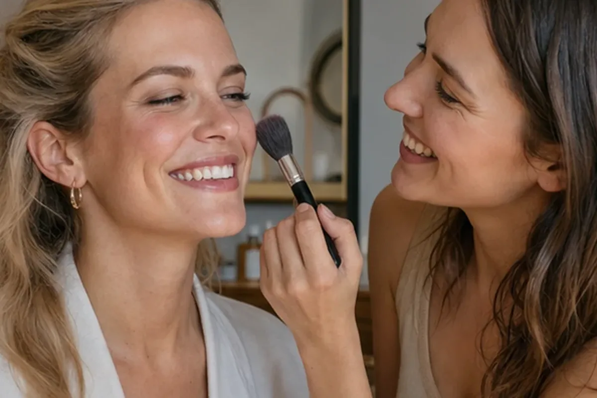 Authentischer Wohlfühlmoment passend zum Beauty-Thema Puder für ölige Haut