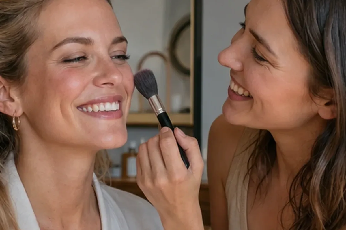 Authentischer Wohlfühlmoment passend zum Beauty-Thema Highlighter für reife Haut