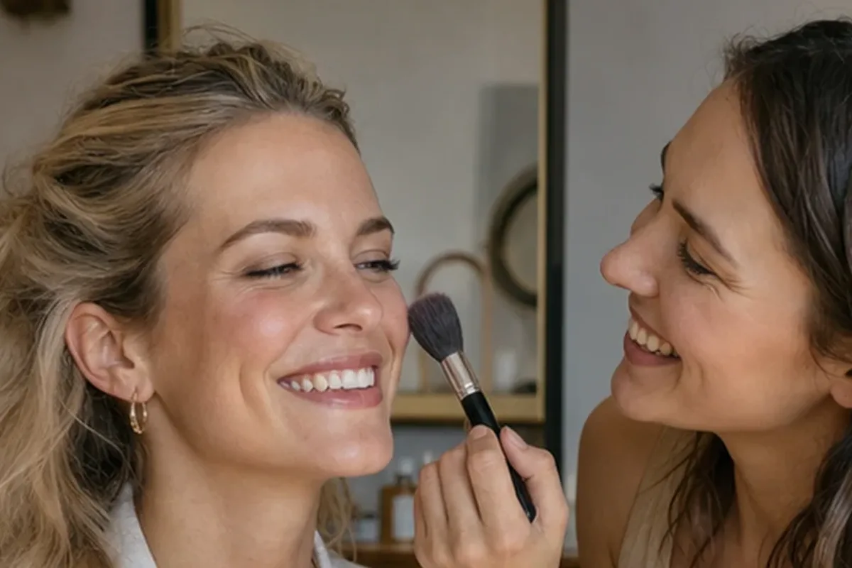 Authentischer Wohlfühlmoment passend zum Beauty-Thema Rouge für reife Haut