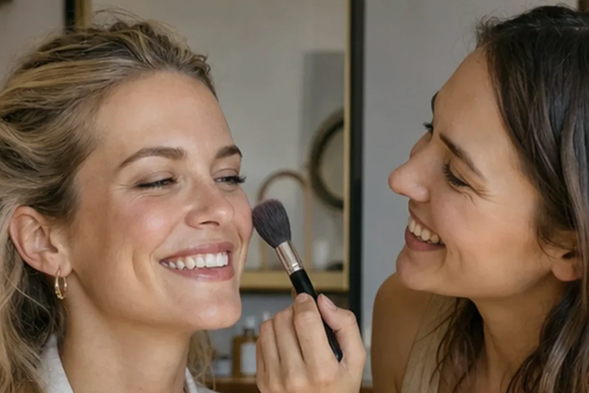 Redaktionelle Detailaufnahme zur Orientierung bei Make-up-Pinsel bei Rötungen
