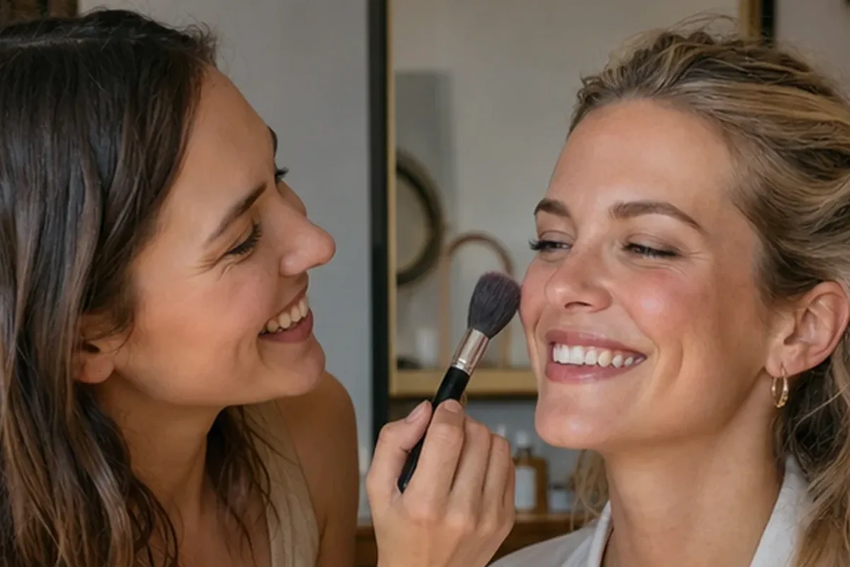 Emotionaler und authentischer Anwendungsmoment rund um Make-up-Pinsel für ölige Haut