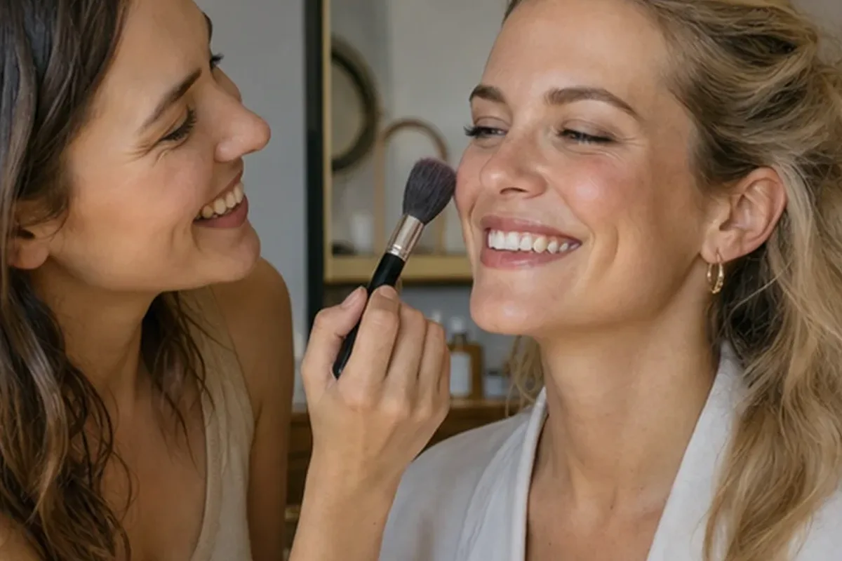 Emotionaler und authentischer Anwendungsmoment rund um Setting Spray bei Rötungen