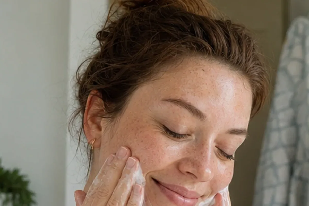 Authentischer Wohlfühlmoment passend zum Beauty-Thema Gesichtsreinigung für unreine Haut