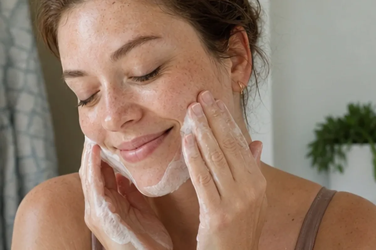 Authentischer Wohlfühlmoment passend zum Beauty-Thema Niacinamid-Serum für empfindliche Haut