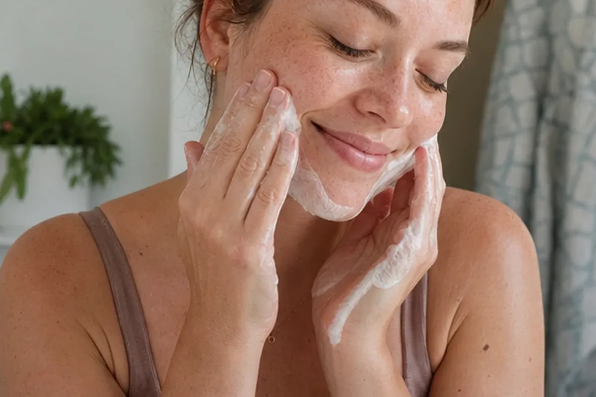 Authentischer Wohlfühlmoment passend zum Beauty-Thema Anti-Aging-Routine für empfindliche Haut