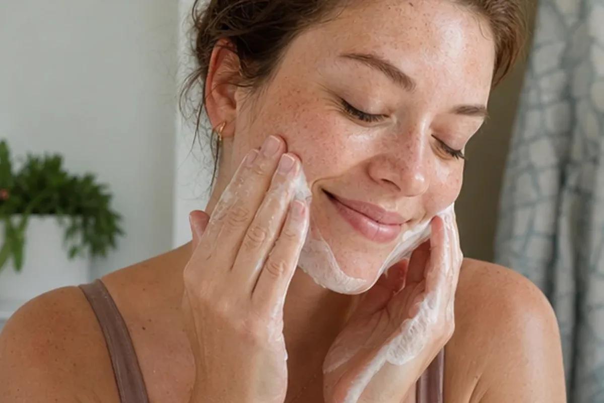 Authentischer Wohlfühlmoment passend zum Beauty-Thema Gesichtswasser bei ersten Fältchen