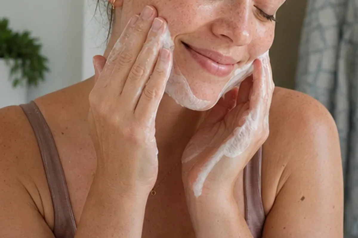 Authentischer Wohlfühlmoment passend zum Beauty-Thema Gesichtsreinigung für fettige Haut