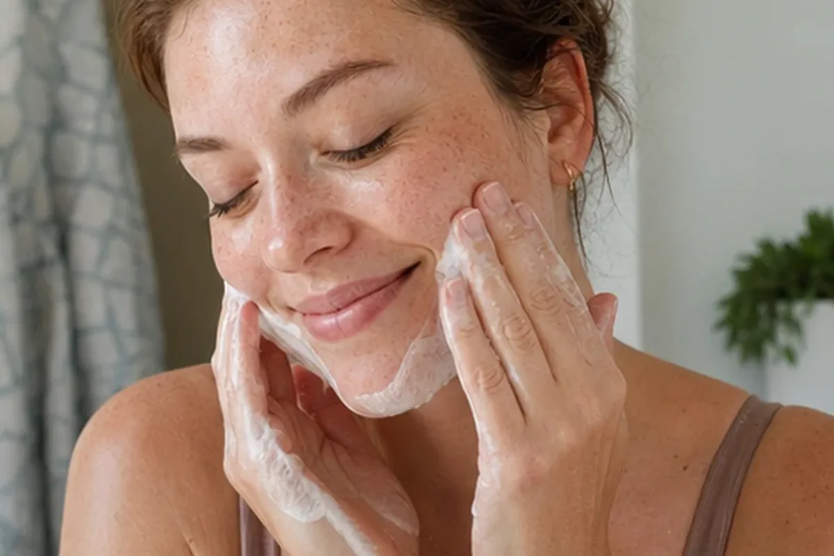 Authentischer Wohlfühlmoment passend zum Beauty-Thema Mizellenwasser bei ersten Fältchen