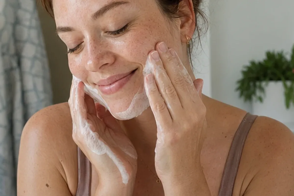 Authentischer Wohlfühlmoment passend zum Beauty-Thema Gesichtswasser bei ersten Fältchen